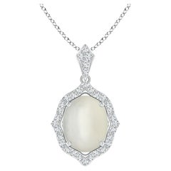 Angara 2.5ct Natural Oval Moonstone Diamond Halo Pendant in 14K Gold