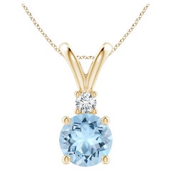 Angara Natural 2.3ct Aquamarine Solitaire Pendant with Diamond in 14K Solid Gold