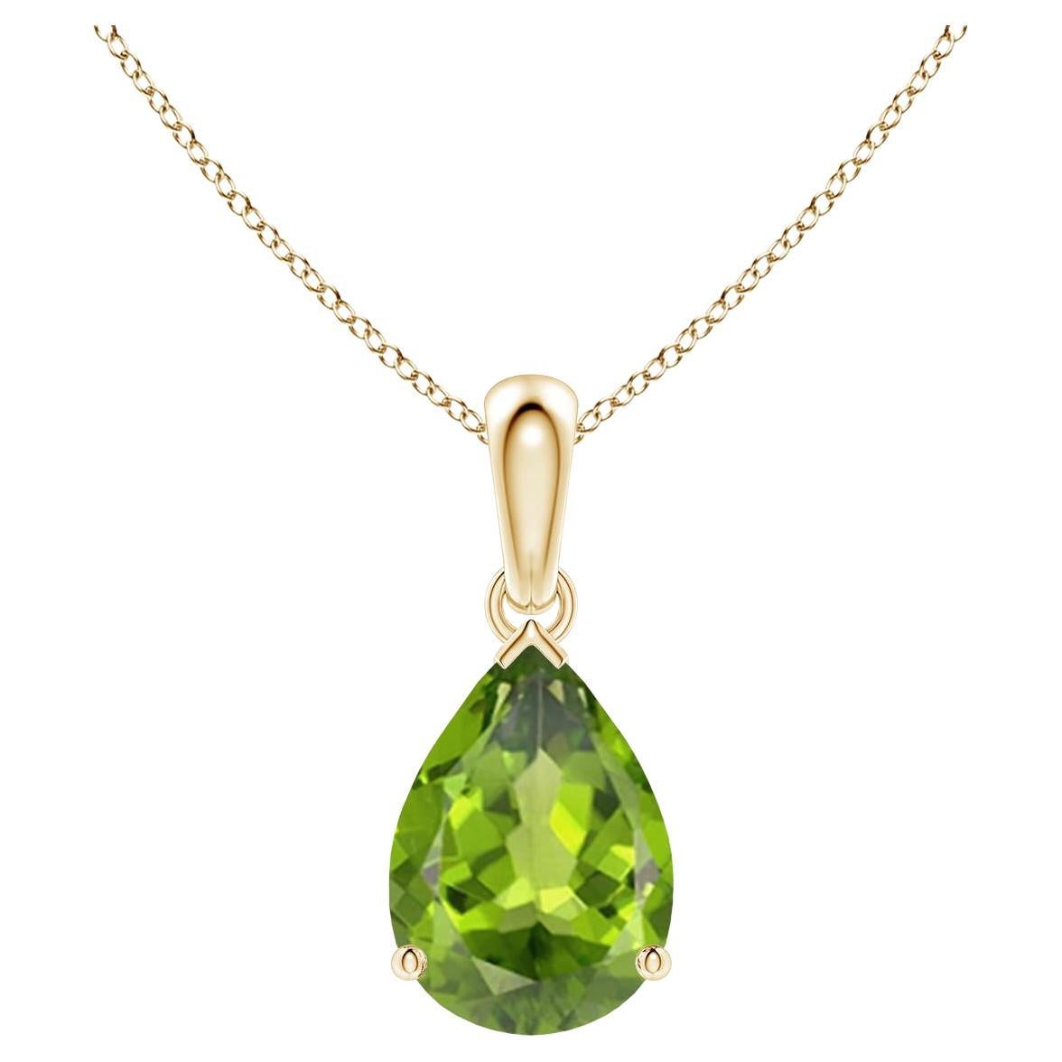 Angara Ciondolo solitario di peridoto naturale a forma di pera da 1,9 carati in oro massiccio 14K