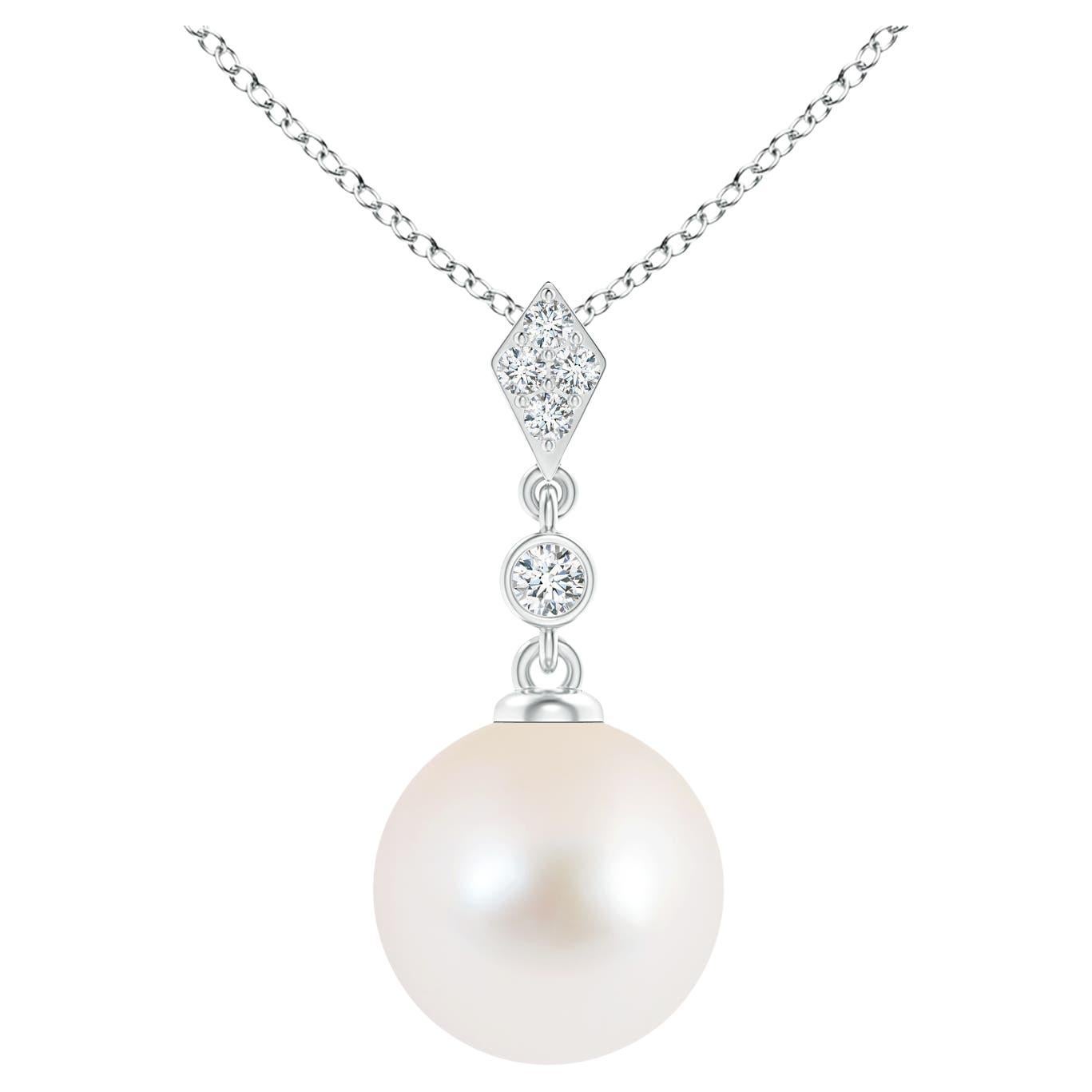 Angara 14K Gold Freshwater Pearl Pendant with Diamonds, 10mm, 0.09ct