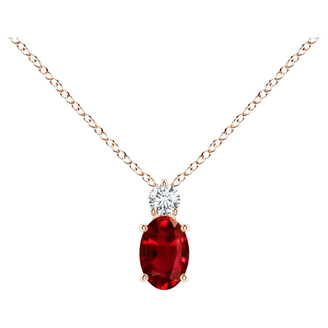 Angara 14K Solid Gold Natural Oval Ruby Pendant with Diamond, 0.6ct