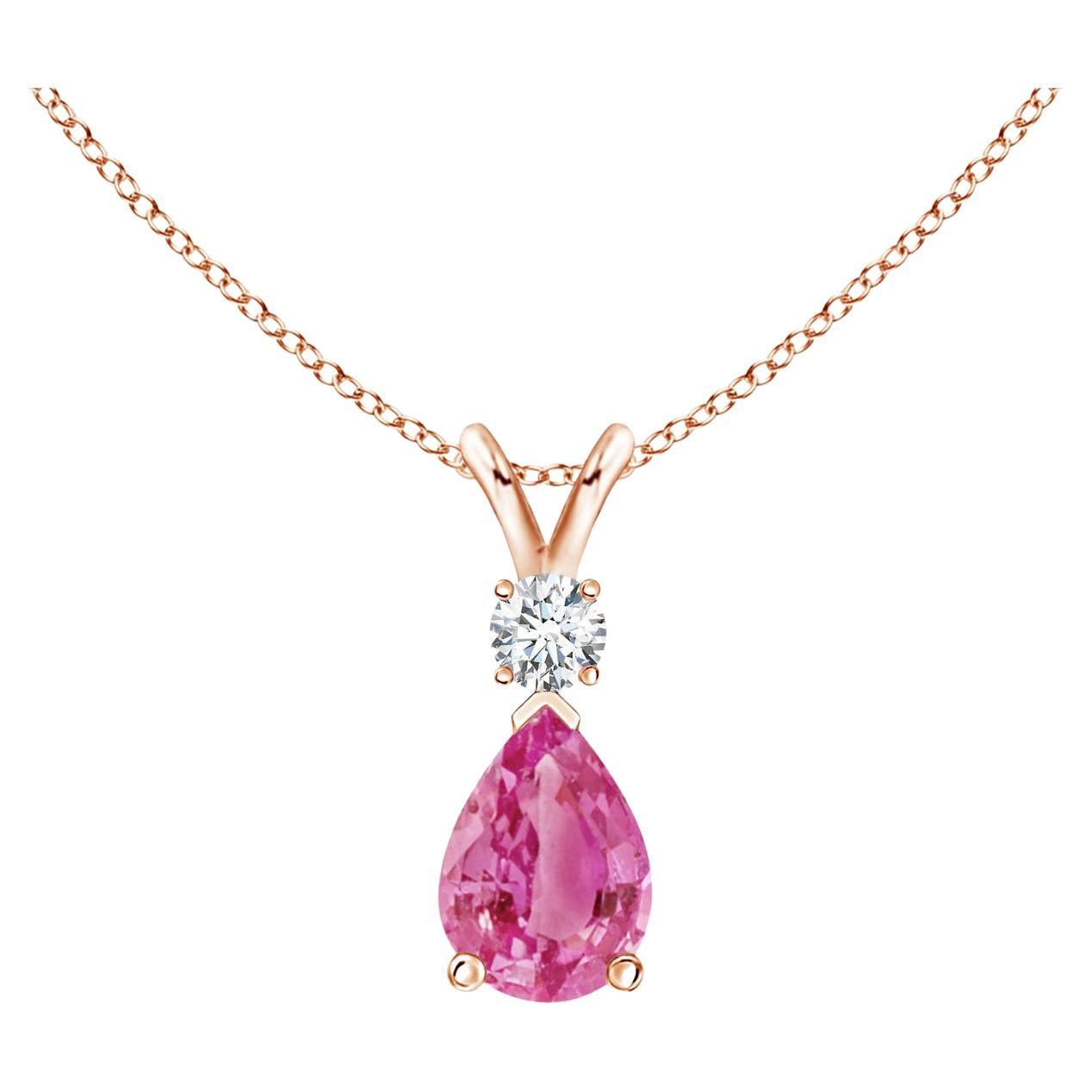 Angara Natural Pink Sapphire Teardrop Anhänger mit Diamant in 14k massivem Gold