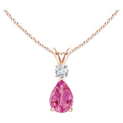 Angara Natural Pink Sapphire Teardrop Pendant with Diamond in 14k Solid Gold