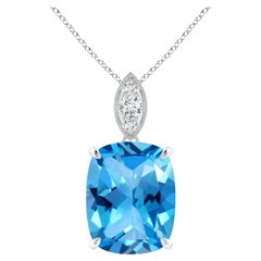 Angara 4.5ct Natural Cushion Swiss Blue Topaz Necklace in 14K Gold