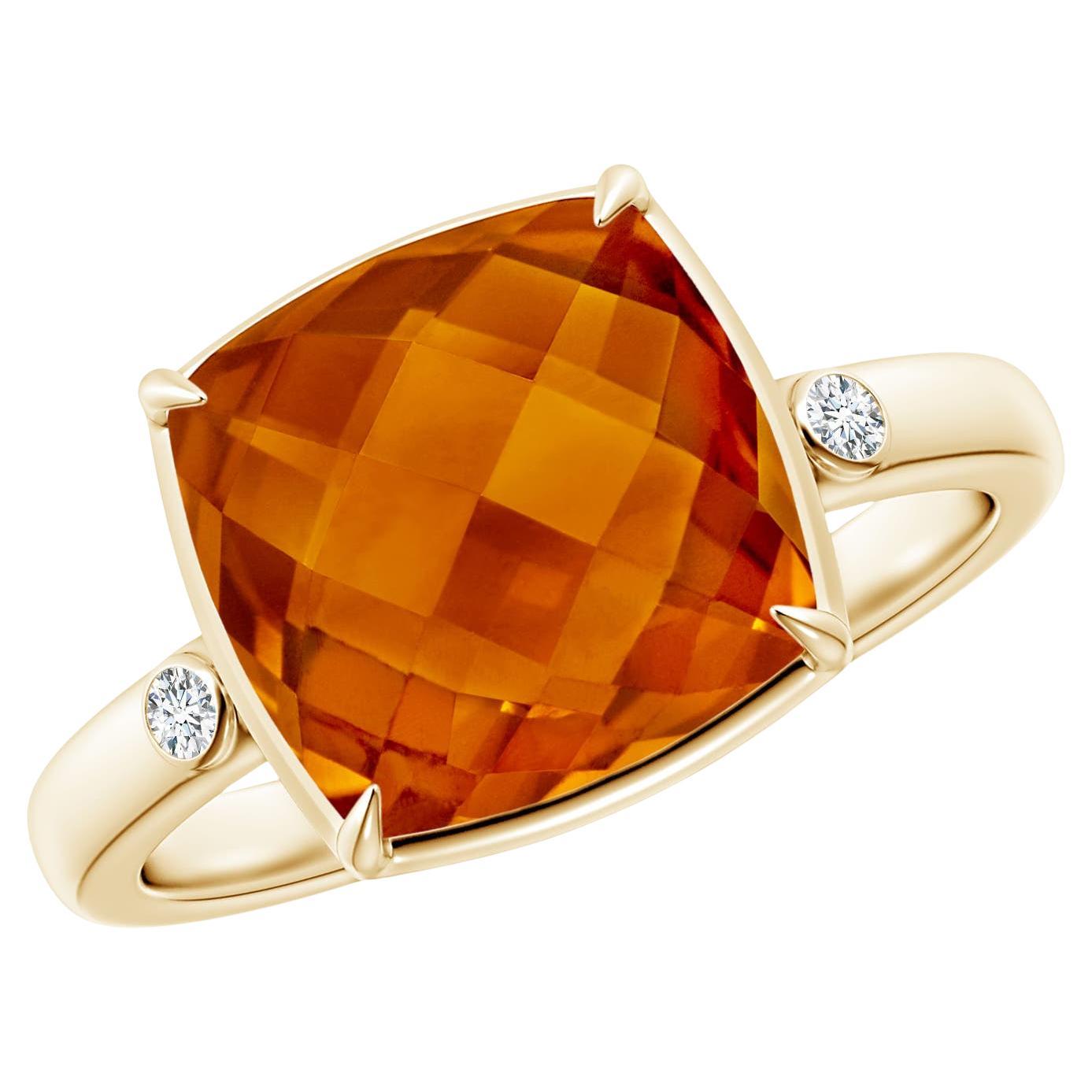 Angara Art Deco Natural Cushion 4ct Citrine Cocktail Ring in 14K Solid Gold For Sale