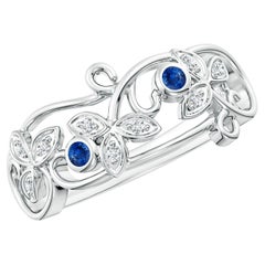 Vintage Style Blue Sapphire and Diamond Flower Ring in 14K Gold for Women