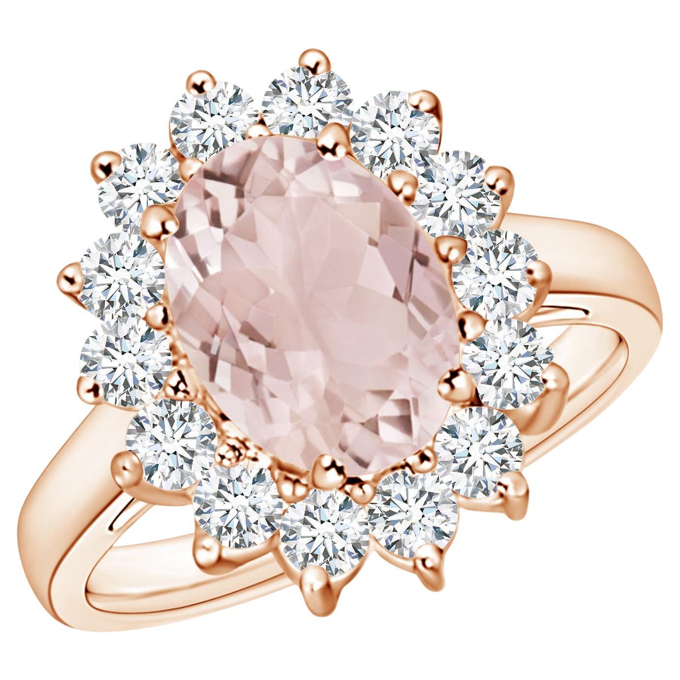 Angara Natural Princess Diana Inspired 2.5 ct Morganite Halo Ring in 14K Gold