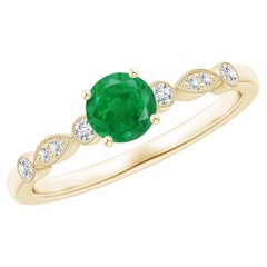 Emerald Engagement Ring with Diamonds in 14K Solid Gold for Women