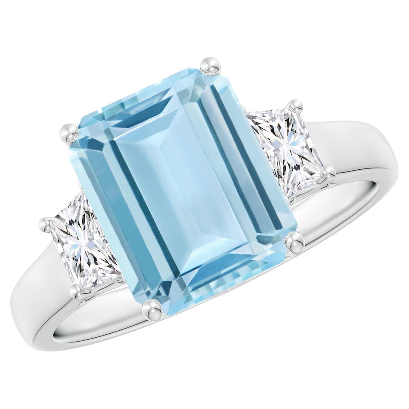 Angara 3ct Emerald-Cut Aquamarine & Diamond Ring in 14K Gold