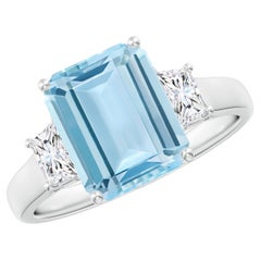 Angara 3ct Emerald-Cut Aquamarine & Diamond Ring in 14K Gold