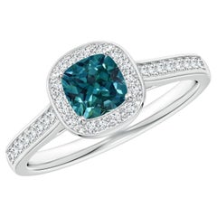 Angara Natural Cushion Teal Montana Sapphire Ring with Diamond in 14K Solid Gold Angara Natural Cushion Teal Montana Sapphire Ring with Diamond in 14K Solid Gold