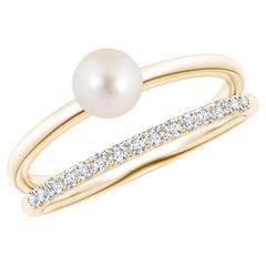 Angara 14K Gold Freshwater Pearl Dual Shank Ring with Diamonds