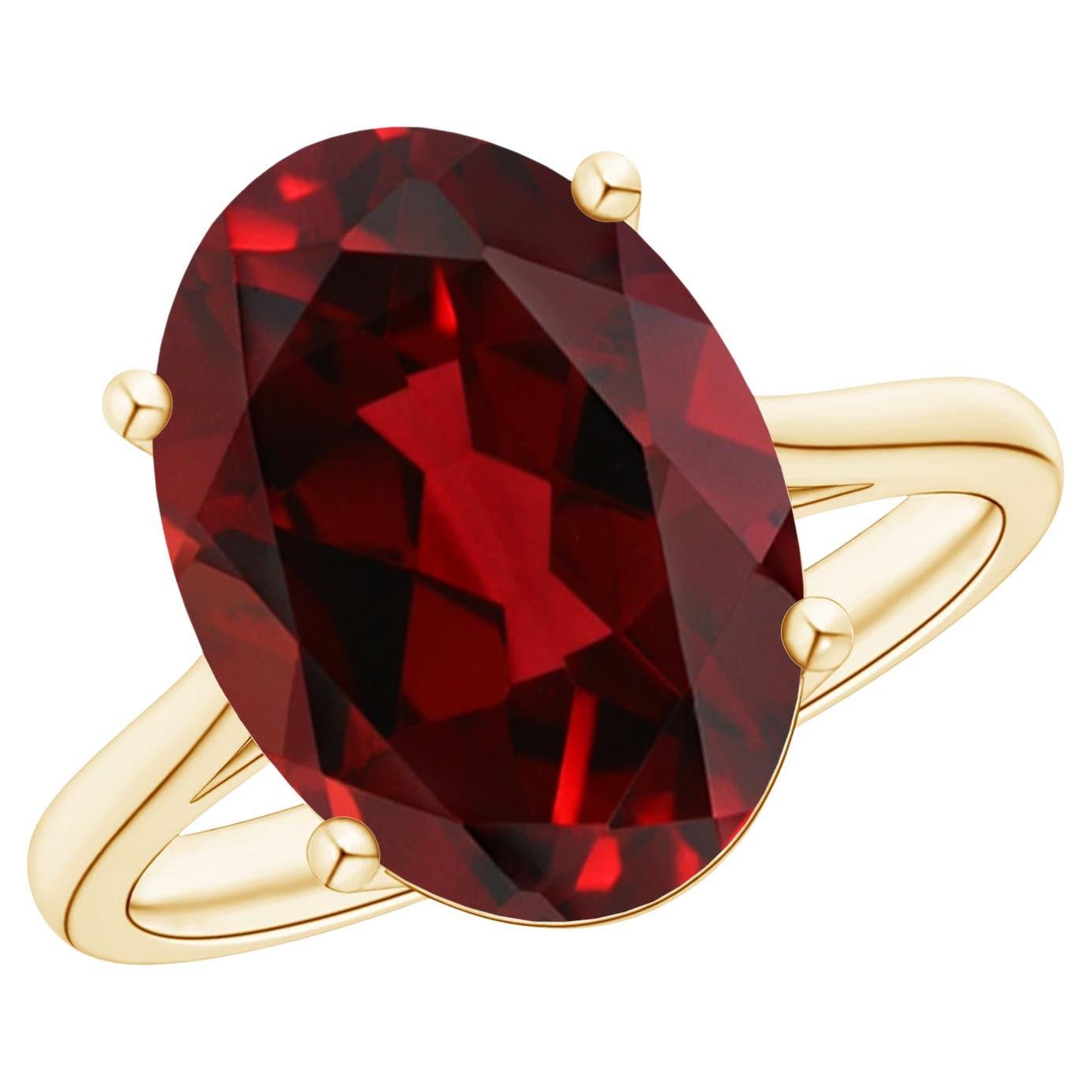 14K Yellow Gold 6.4ct Oval Garnet Solitaire Ring - January Birthstone For Sale