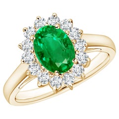 Angara Natural Princess Diana Inspired 1.1ct Emerald Diamond Ring 14K Solid Gold
