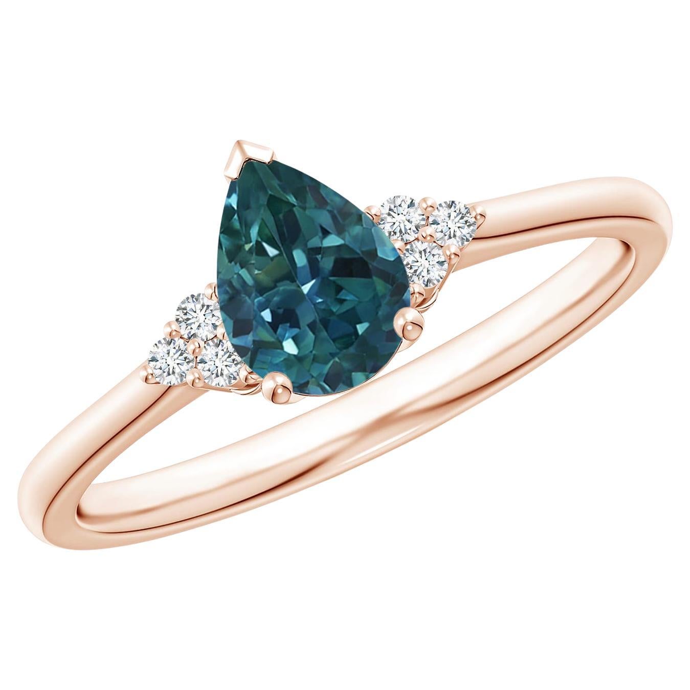 Angara Art Deco 14K Gold Teal Montana Sapphire Pear Solitaire Ring, 0.75ct