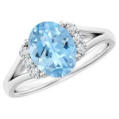 Angara Natural Oval 1.5 ct Aquamarine with Diamond Ring in 14K Solid Gold