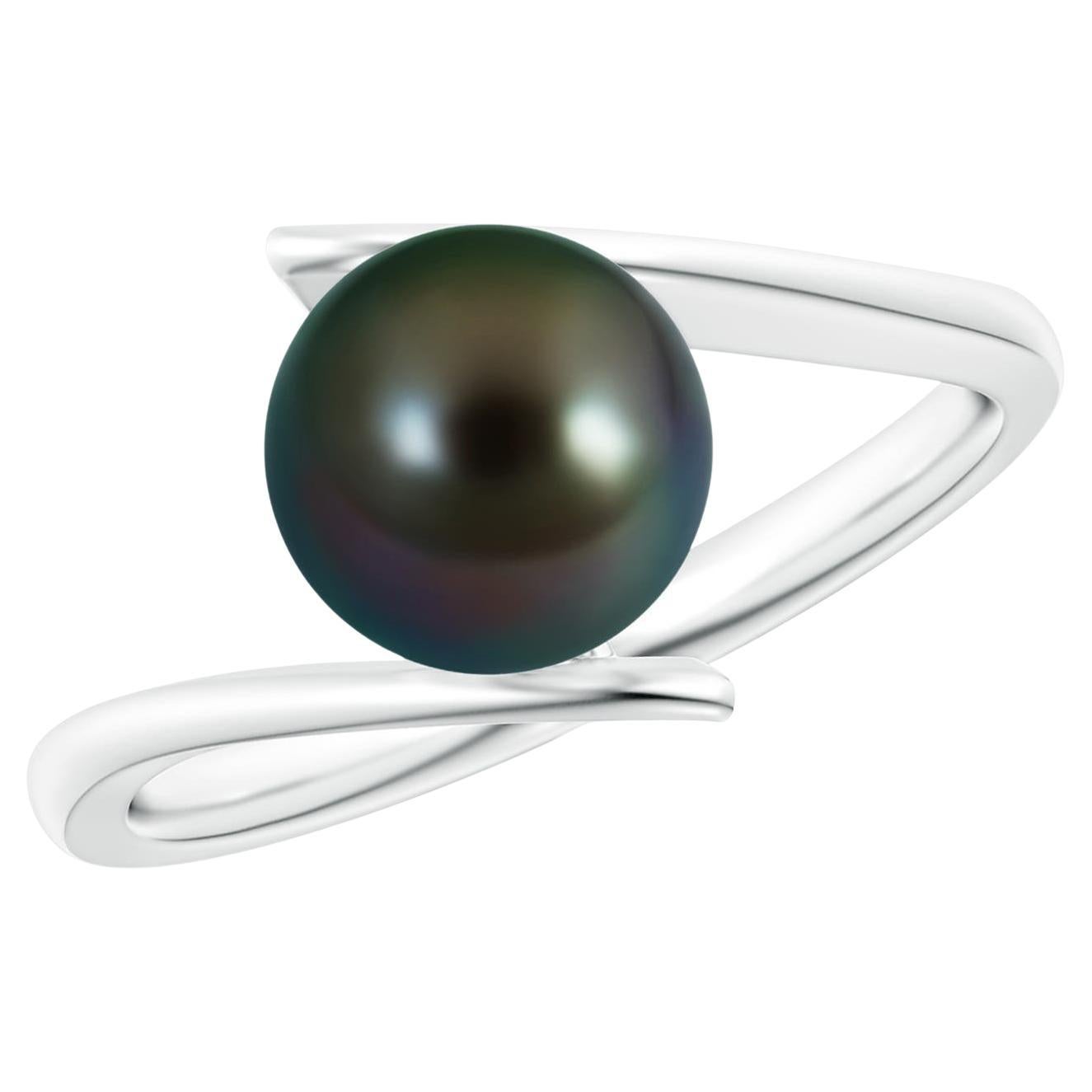 Angara Solitaire Tahitian Cultured Pearl Ring with Bypass Shank 14K Solid Gold For Sale