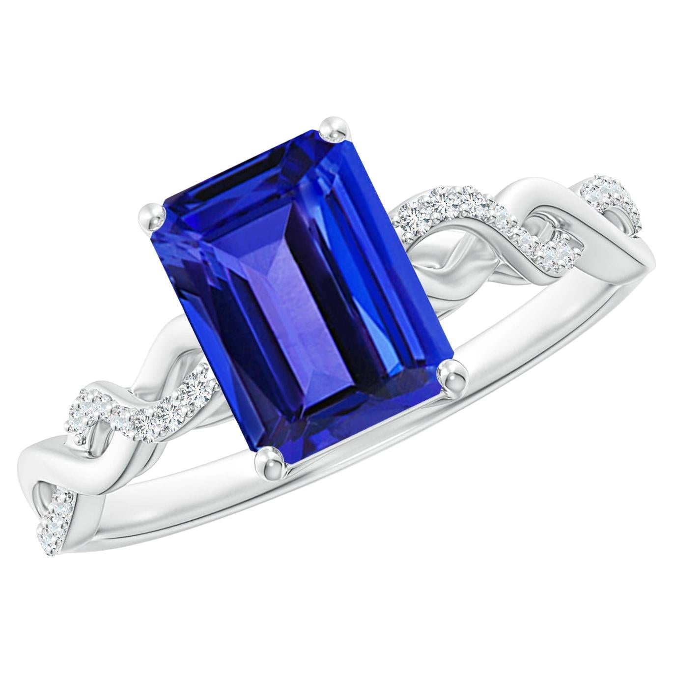 Angara Natural Emerald-Cut 1.5 ct Tanzanite Engagement Ring in 14K Solid Gold For Sale