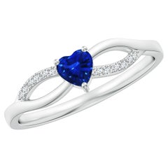 Angara Natural Sapphire Heart Promise Ring with Diamond in 14K Solid Gold