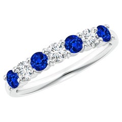 Angara Natural Half Eternity Sapphire and Diamond Wedding Ring in 14K Solid Gold