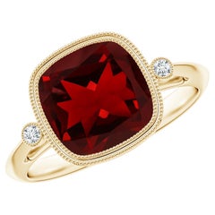 Angara Natural Bezel Set Cushion 3.6ct Garnet Ring in 14K Solid Gold for Women
