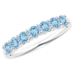 Angara Natural Half Eternity Seven Stone Aquamarine Wedding Ring 14K Solid Gold