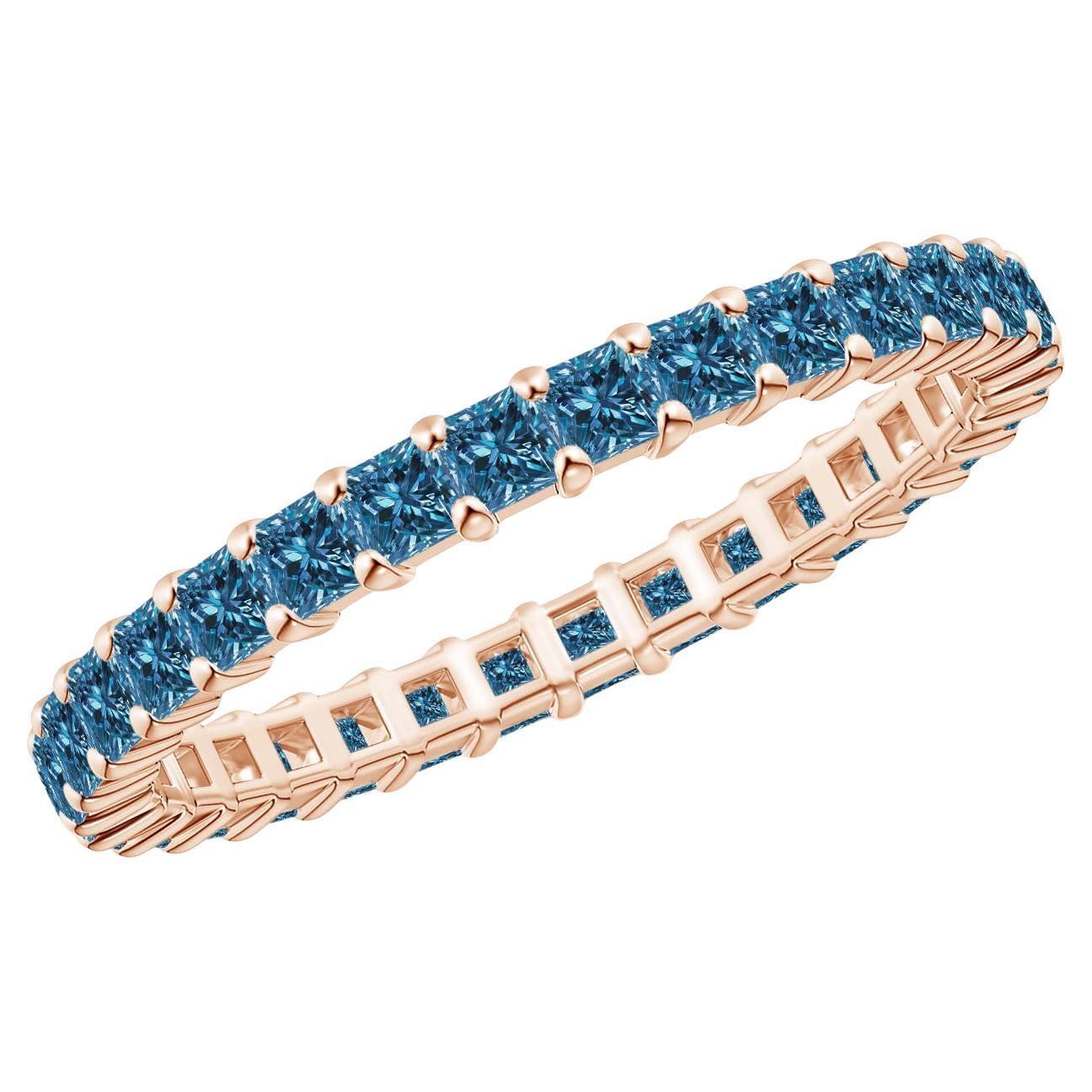 Angara Natural Princess 1.32ct Blue Diamond Eternity Wedding Ring 14K Solid Gold For Sale