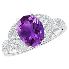 1.6 ct Amethyst and Diamond Flower Petal Ring in 14K Solid Gold for Women