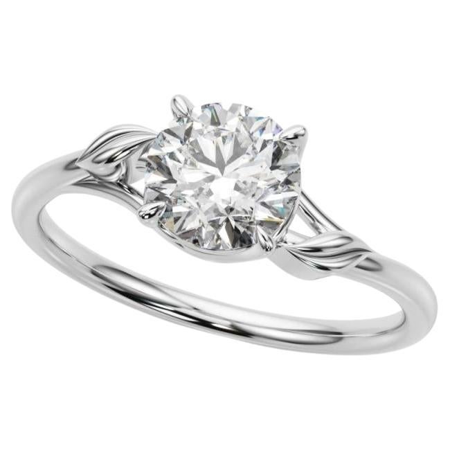 Bague en platine certifiée GIA de 1,20 carat de diamant rond Nature Leaf
Vine Band