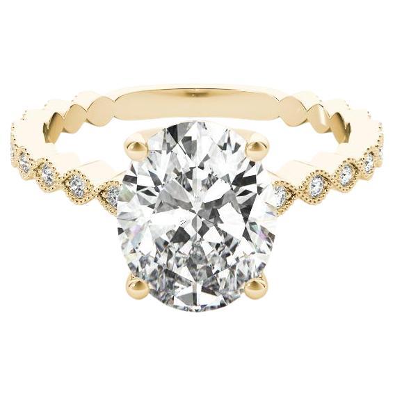 GIA Certified 2.01 Carat Oval Bezel Milgrain Band 18K Yellow Gold Diamond Ring