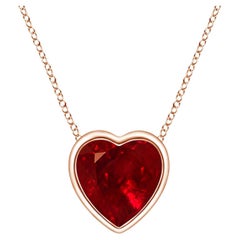 Angara Colgante de oro macizo de 14 quilates con corazón de rubí solitario con bisel natural para mujer Angara Colgante de oro macizo de 14 quilates con corazón de rubí solitario con bisel natural para mujer