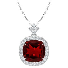 Angara Natural Vintage Inspired Cushion 4.2 ct Garnet Halo Pendant in 14K Gold