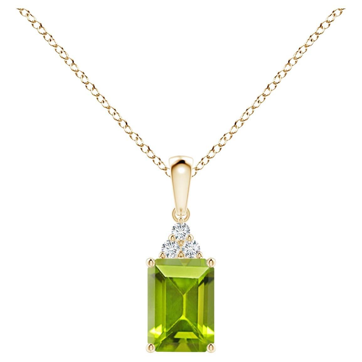 Angara 1ct Natural Emerald-Cut Peridot Diamond Necklace in 14K Gold