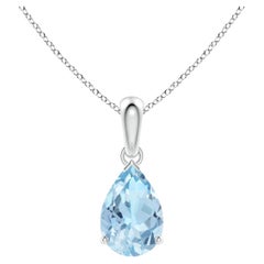 Angara Natural Pear-Shaped 1.12ct Aquamarine Solitaire Pendant in 14K Solid Gold