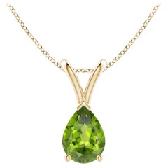 Angara 14K Solid Gold Pear-Shaped Peridot Solitaire Necklace, 0.7ct