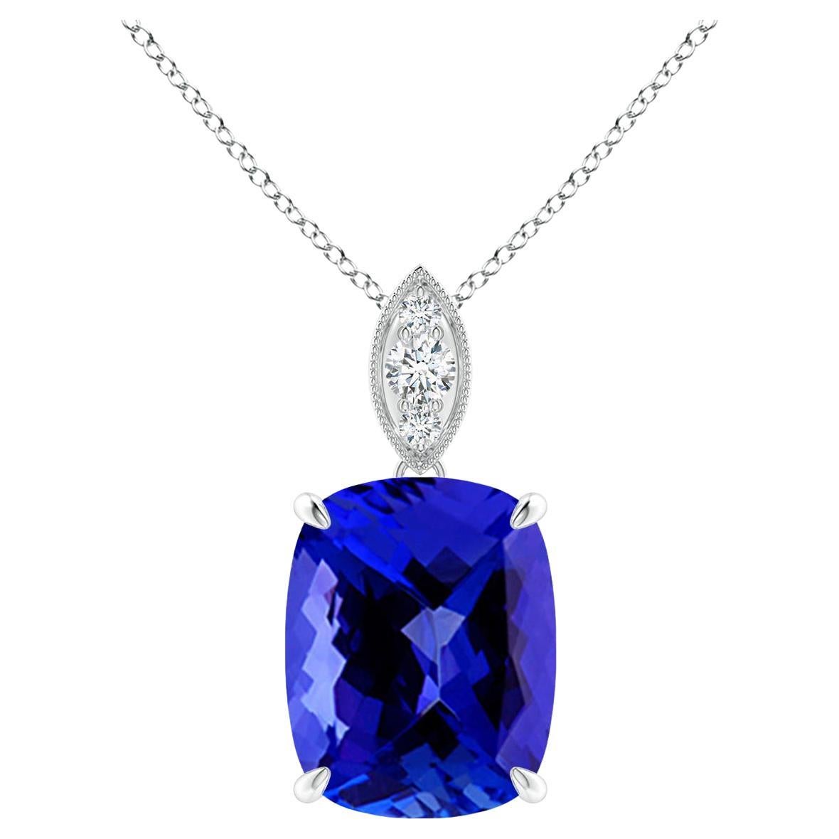 Angara 2.45ct Cushion Tanzanite Pendant with Diamonds in 14K Gold