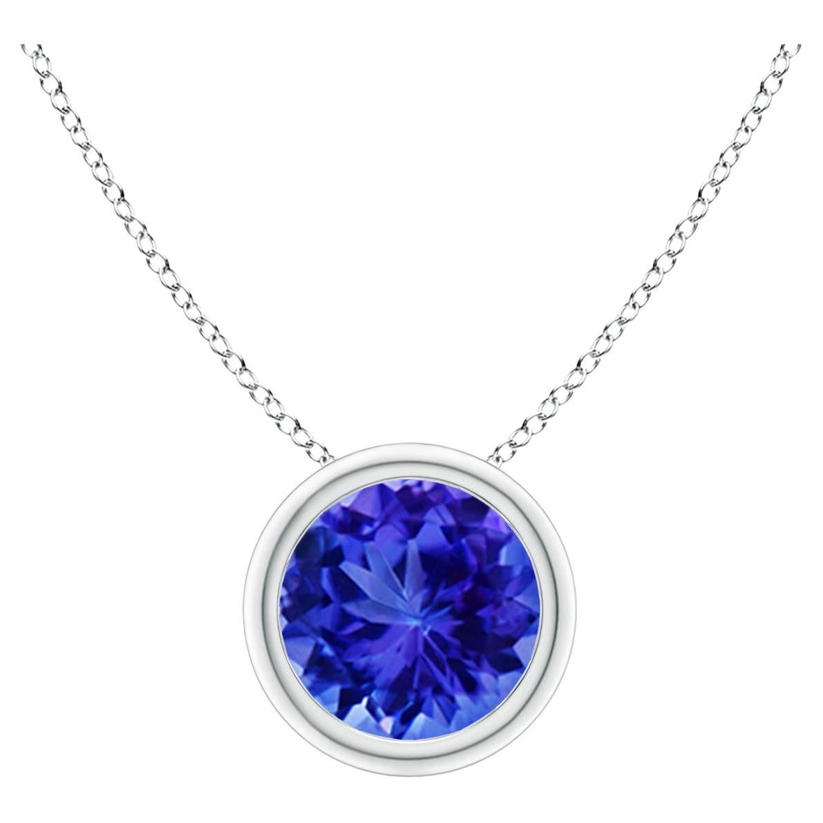 Angara Natural Bezel-Set Round Tanzanite Solitaire Pendant in 14K Solid Gold For Sale