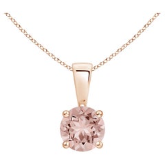 Angara 14K Solid Gold Peach Morganite Pendant Necklace, 5mm Round