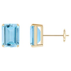 Angara Natural Emerald-Cut 2.7 ct Aquamarine Solitaire Stud Earrings in 14K Gold