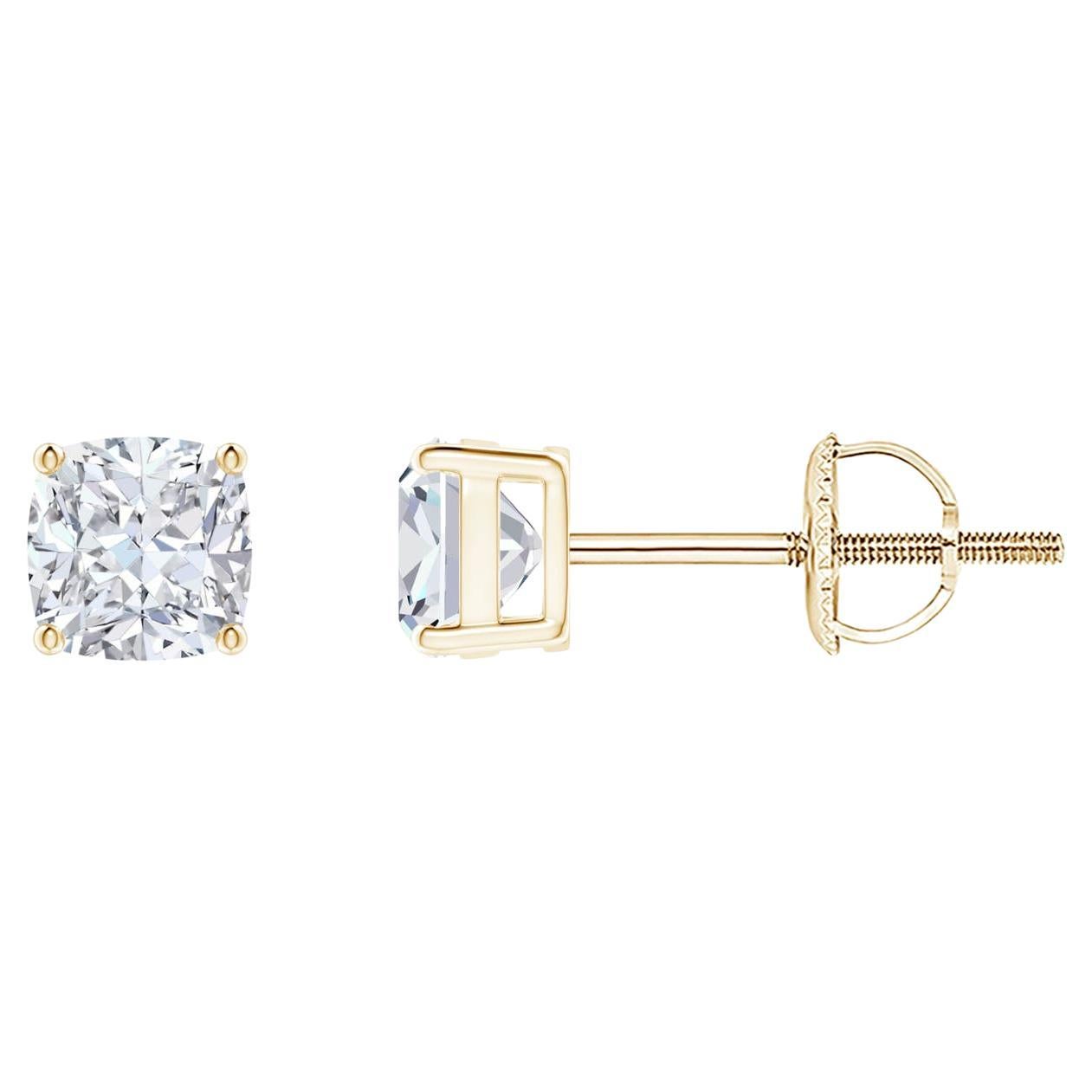 Angara 14K Solid Gold Cushion Diamond Stud Earrings, 0.72 Carats