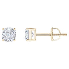 Angara - Boucles d'oreilles solitaire en or massif 14 carats avec diamant coussin naturel Angara - Boucles d'oreilles solitaire en or massif 14 carats avec diamant coussin naturel