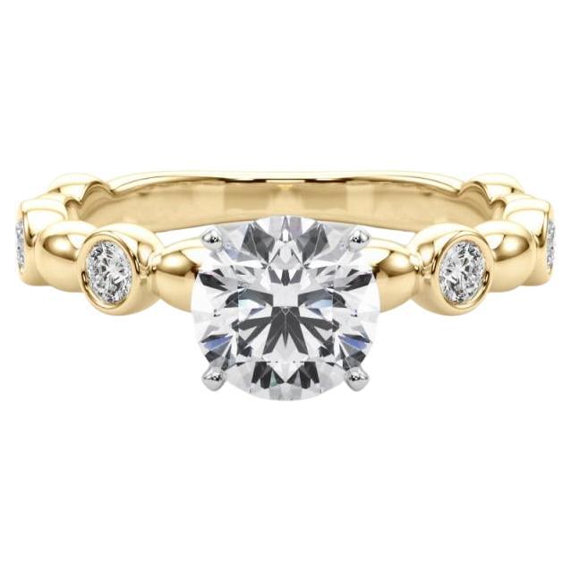 GIA 1.21ct Anillo de Diamantes de Oro Amarillo Solitario con Bisel y Piedra Redonda Lateral