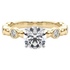 GIA 1.21ct Anillo de Diamantes de Oro Amarillo Solitario con Bisel y Piedra Redonda Lateral