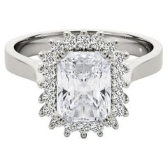 Bague à diamant Vintage By 1.2 Carat Radiant Halo Cluster certifié GIA