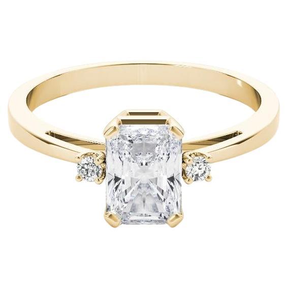 Bague à trois pierres en or jaune 18 carats certifiée GIA de 1,8 carat de diamant radiant
