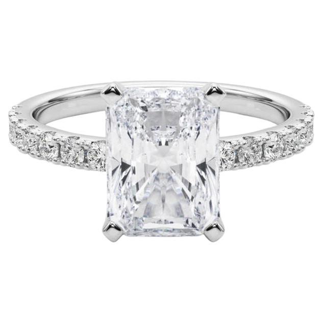 GIA 3ct Radiant Solitaire mit halber Ewigkeit 18K Weißgold Diamantring