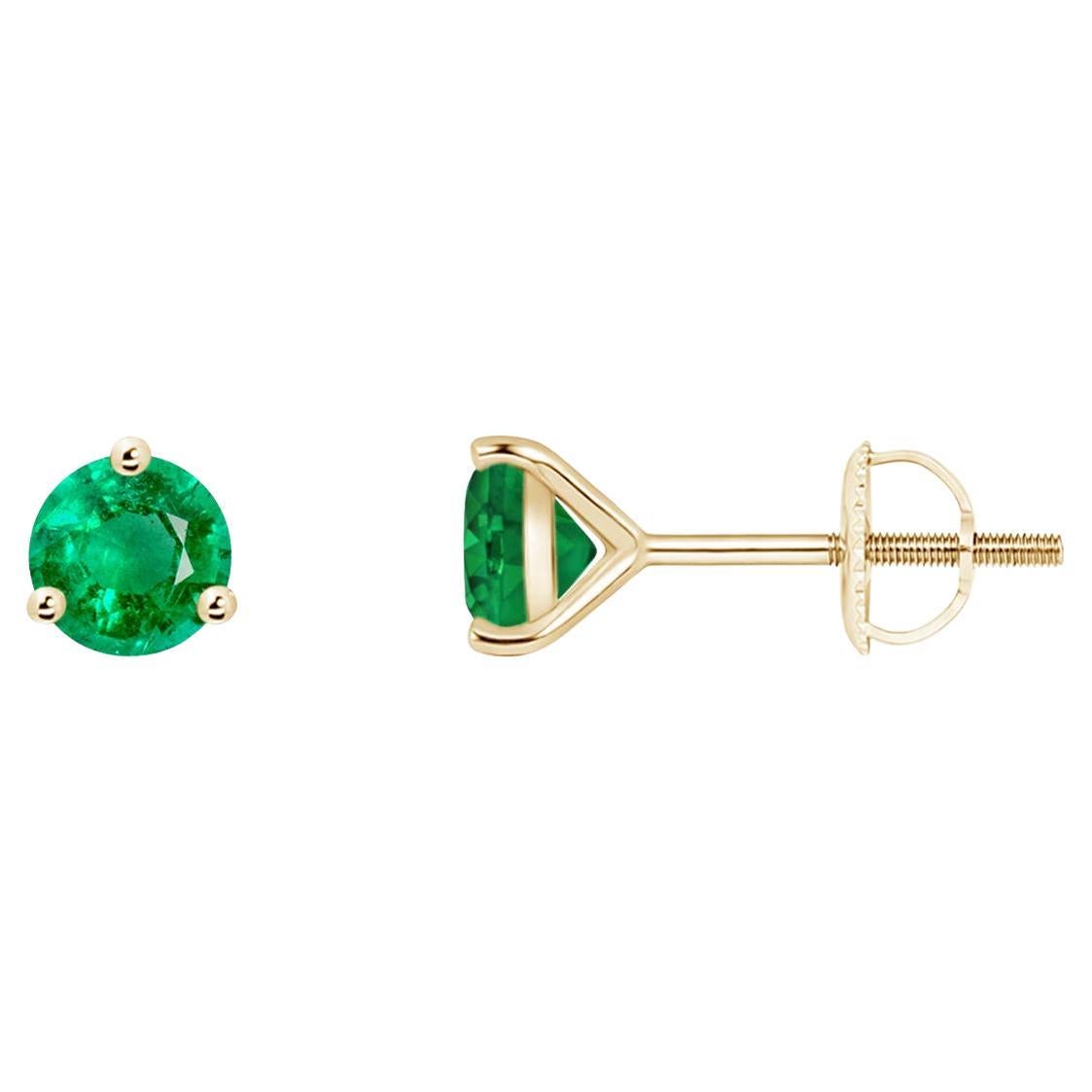 Angara 14K Gold Round Emerald Stud Earrings, Martini Setting, 0.48ct (AAA Grade)