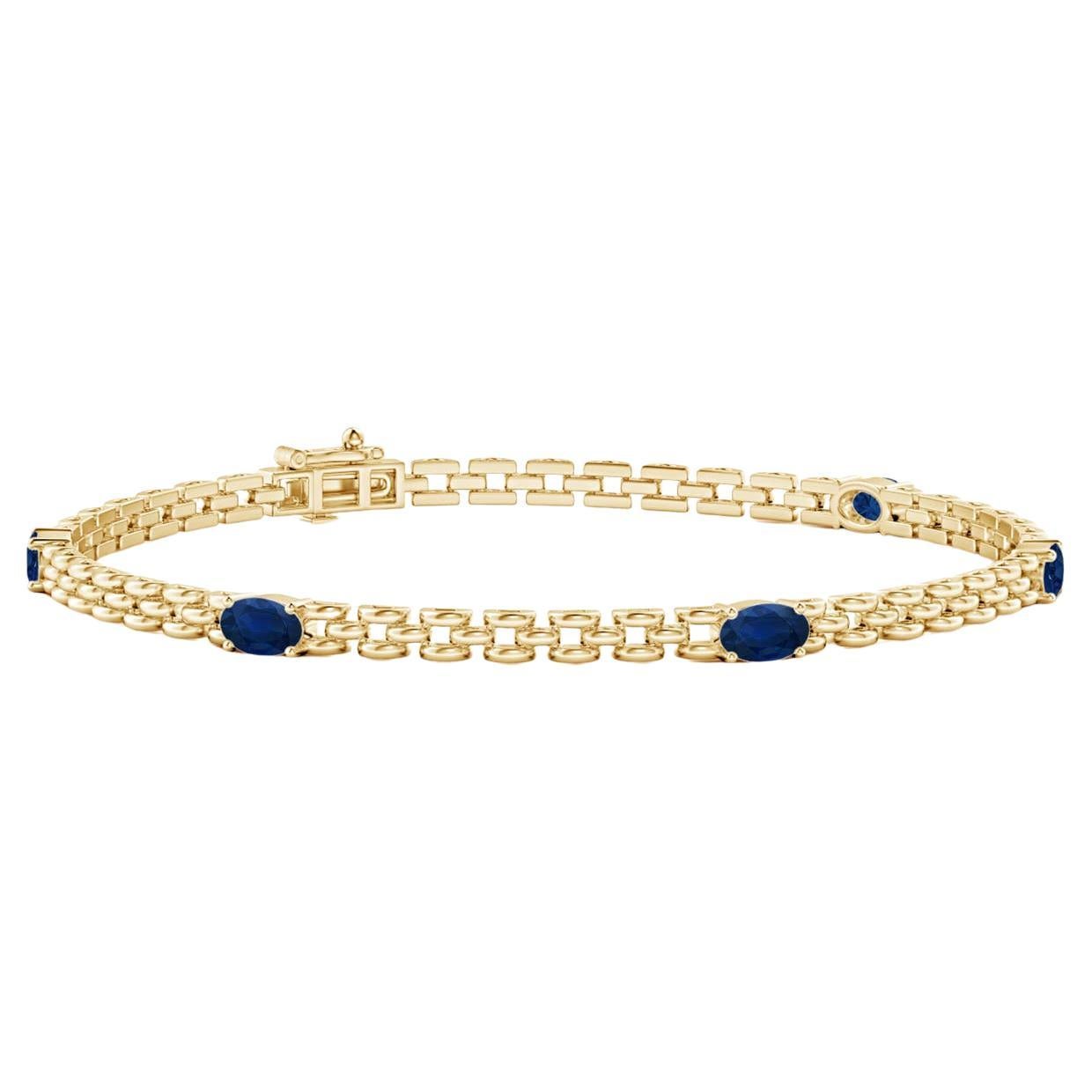Angara Natural Five Stone Oval Sapphire Station Link Bracelet in 14K Solid Gold For Sale