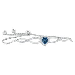 Bracelet bolo en or 14 carats avec topaze bleue de Londres en forme de coeur naturel Angara
