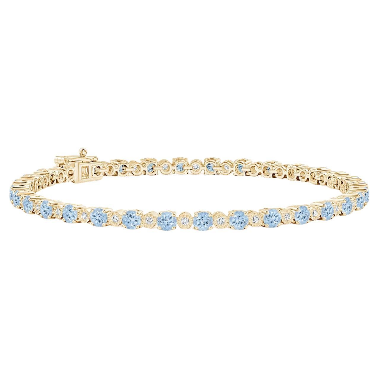 Angara Natural 3,2ct Aquamarin und Illusion Diamant Tennis-Armband in 14K Gold